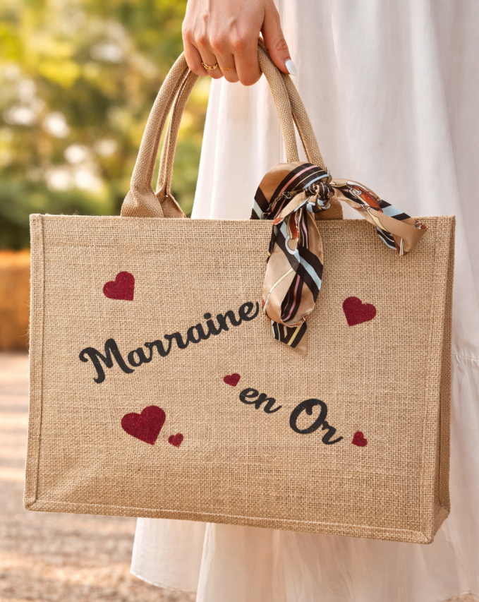 Sac en jute marraine en or
