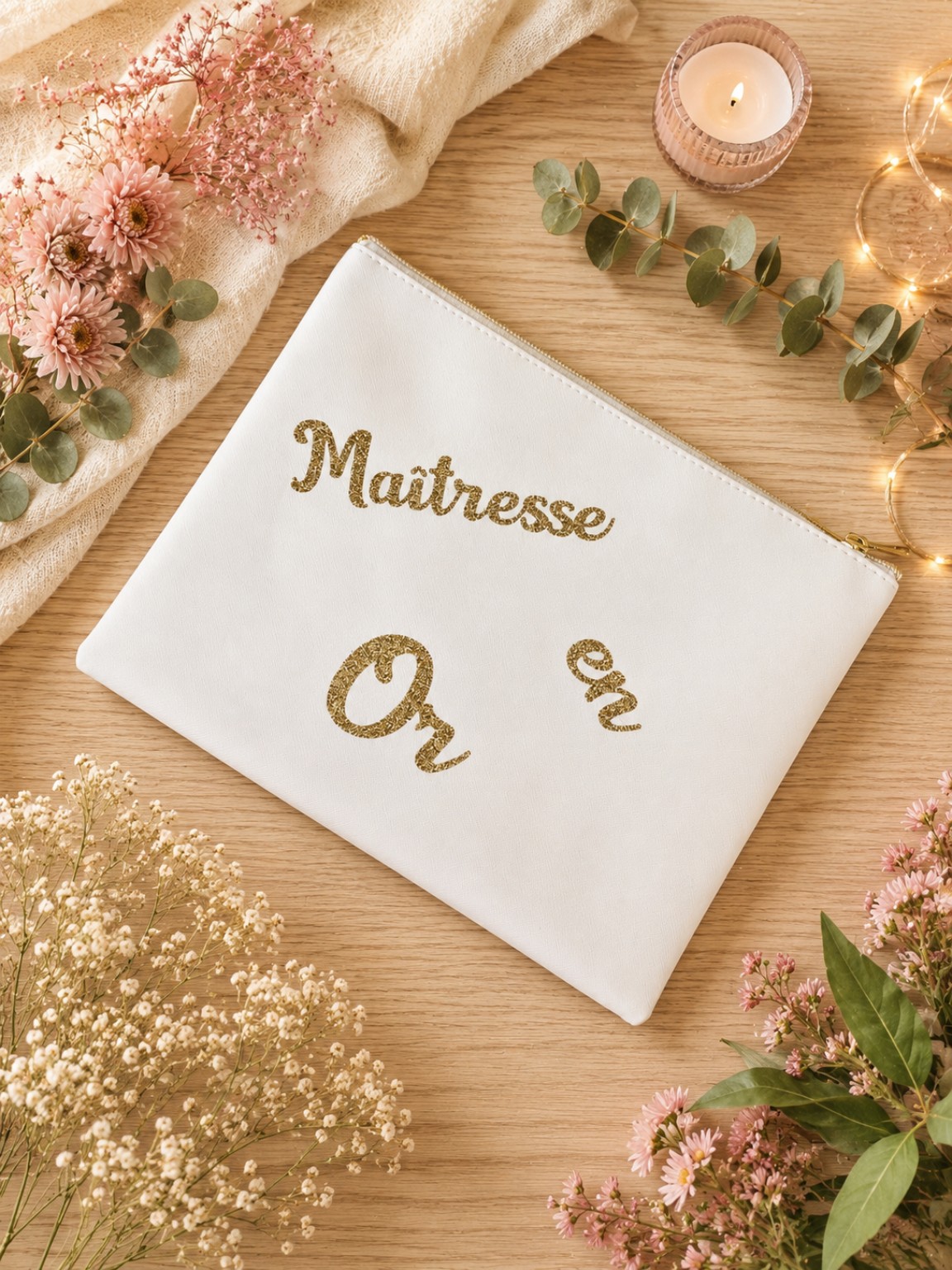 Pochette personnalisée maîtresse en Or