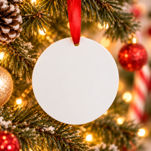 Boule de Noël personnalisée blanche avec ruban rouge