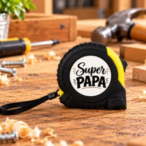Mètre ruban personnalisé Super Papa noir et jaune avec inscription cadeau pour papa bricoleur