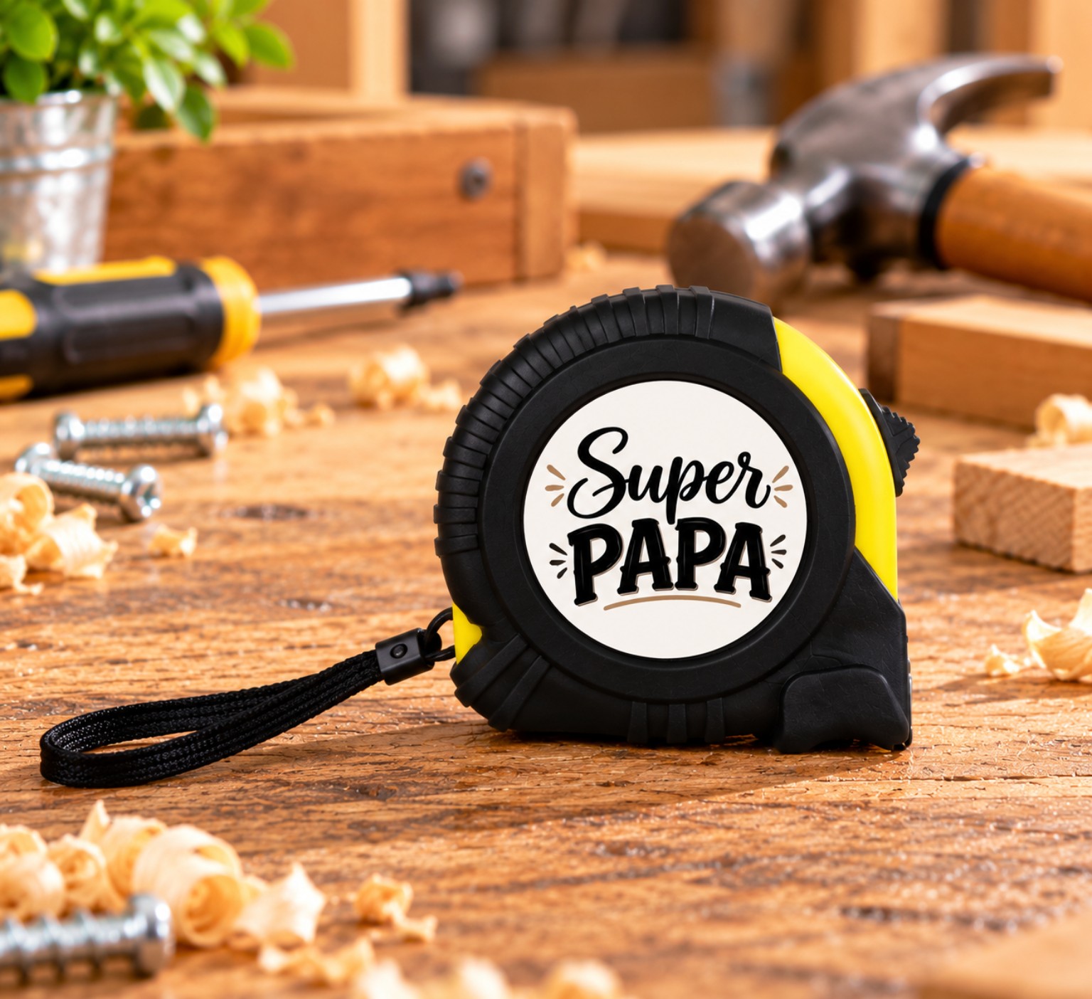 Mètre ruban personnalisé Super Papa noir et jaune avec inscription cadeau pour papa bricoleur